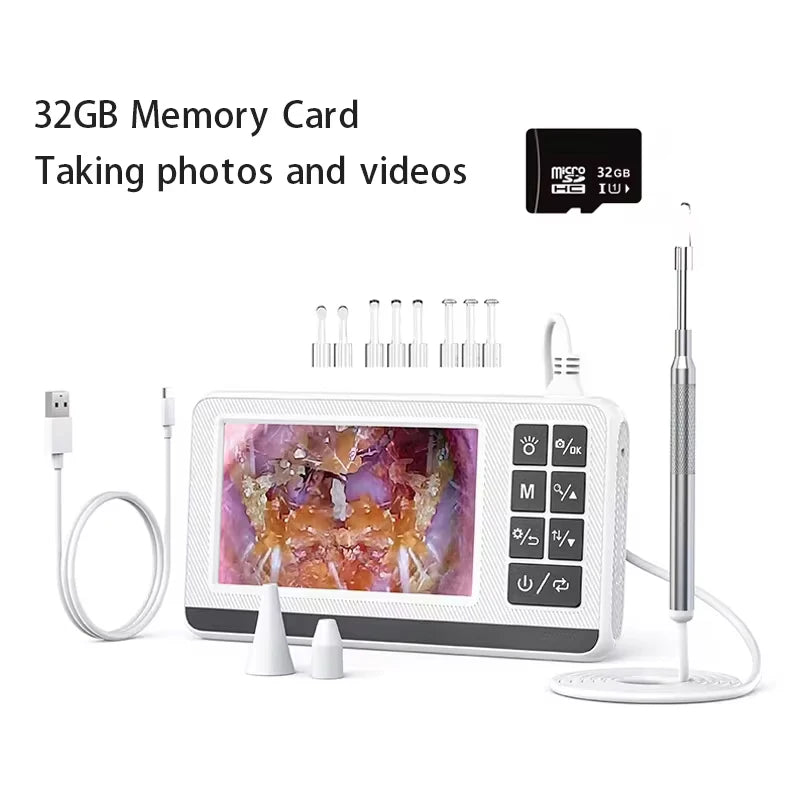 3.9mm4.3 Inch Digital Otoscope for Ear Wax Cleaning Smart Visual Ear Picking Stick Type-C Port Supports Connection to Computer