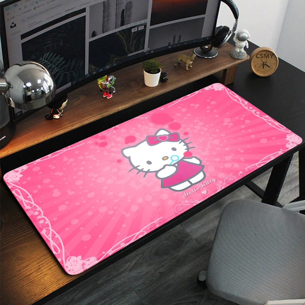 Sanrio Cartoon Cute Hello Kitty RGB Pc Gamer Keyboard Mouse Pad Mousepad LED Glowing Mouse Mats Rubber Gaming Computer Mausepad